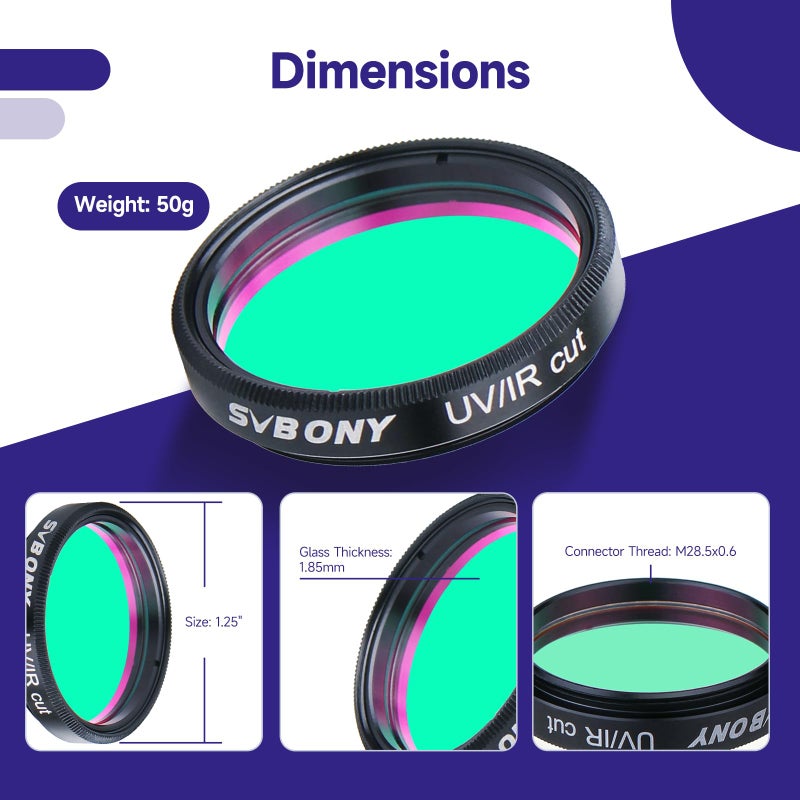 SVBONY Telescope Filter, 1.25" UV IR Cut Block Filter, Blocks Red Ultraviolet, Multi Coated Infra Keep Planetary Images Sharp, for CCD Digital Telescope Astrophotography - Image 5